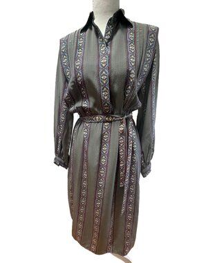 Vintage Jack Mulqueen 100% Silk Belted Shirt Dress Size 4